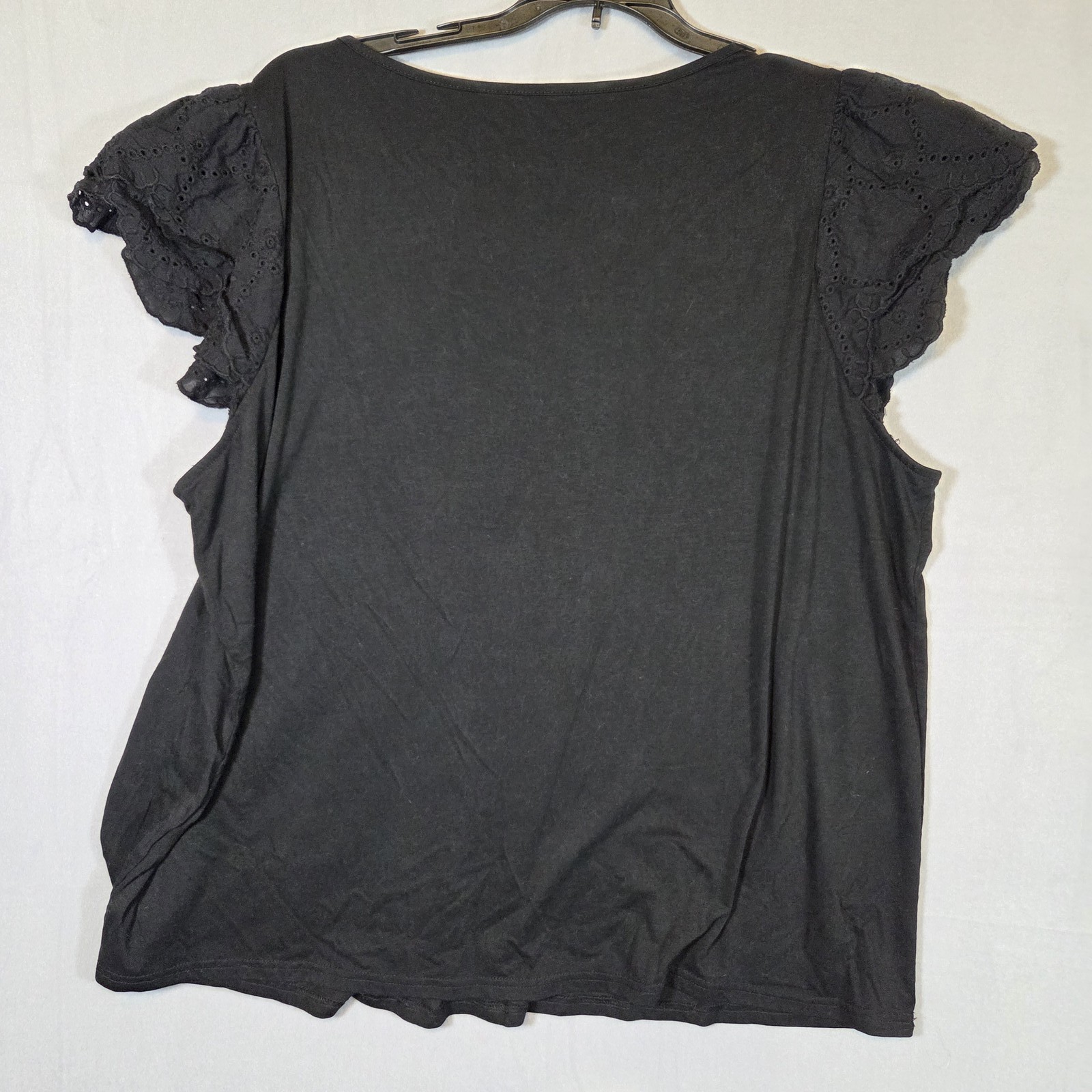 Women’s Black Eyelet Flutter Sleeve Top Plus Size 3X Square Neck Blouse