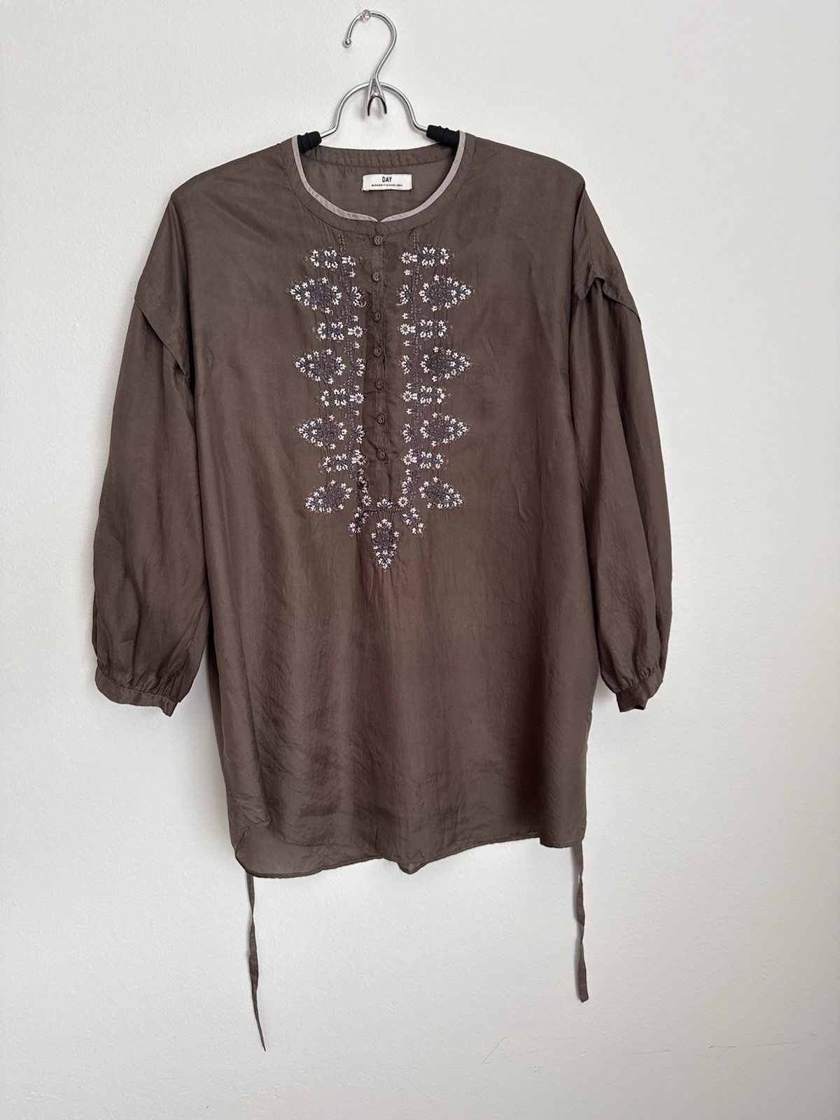 DAY Birger et Mikkelsen Embroidered Silk Tunic Blouse Women’s Boho Size 38