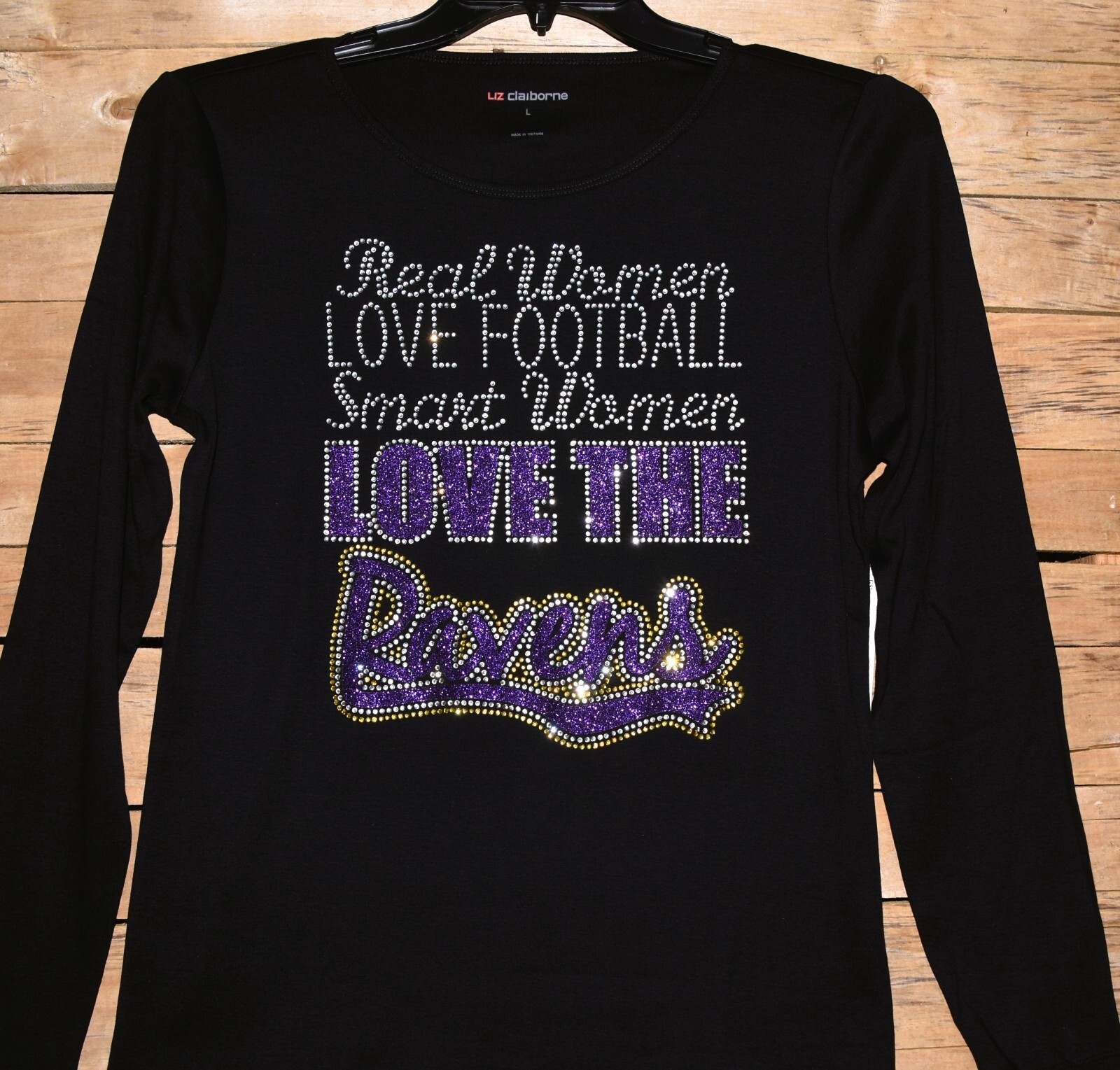 Ravens rhinestone glitter shirt XS S M L XL XXL 1X 2X 3X 4X 5X Real Women Love