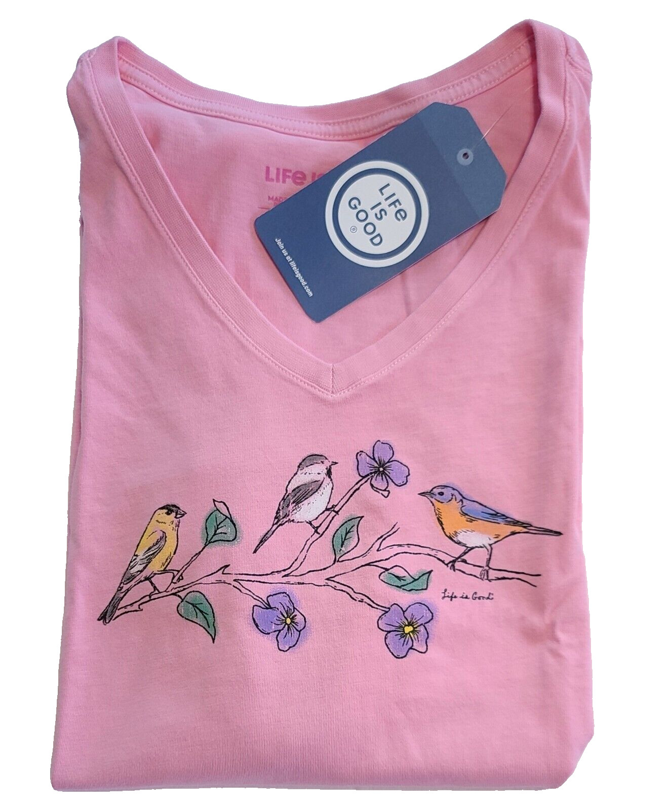 Life Is Good SS Crusher Vee DREAMY THREE BIRDS Finch Robin Chest50in Womens XXL