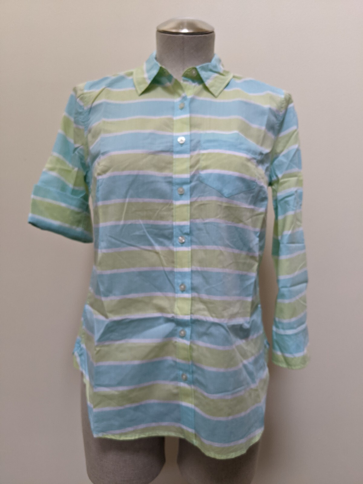 JCP JCPenny Cotton Rayon Button-down Shirt Blouse Striped embroidered Polka Dot