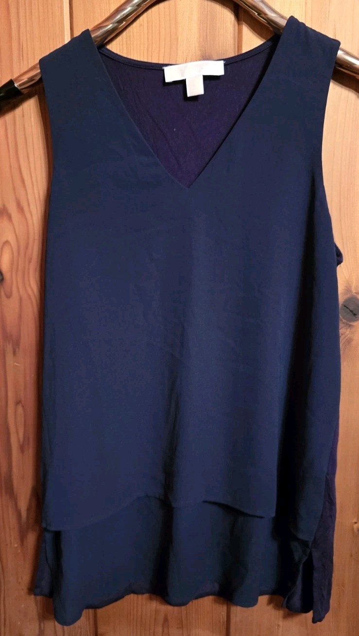 Michael Kors Navy Blue Sleeveless V-Neck Layered Shell Blouse – Size [Insert…