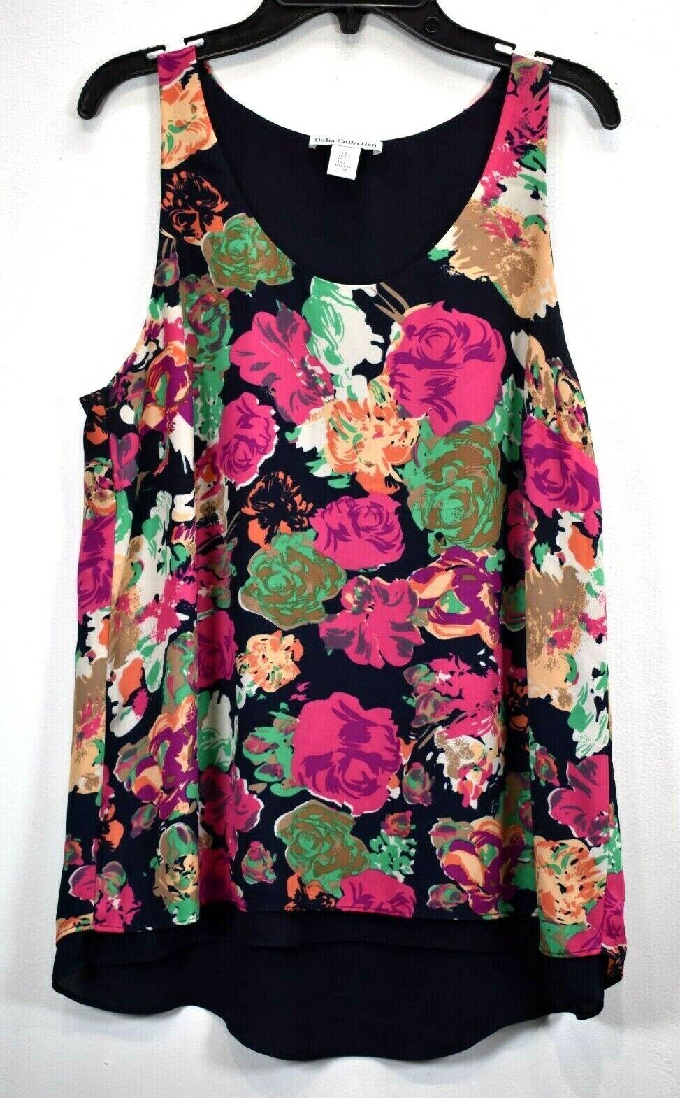 Dalia Collection Womens Multicolor Floral Print Sleeveless Scoop Neck Tank Top S