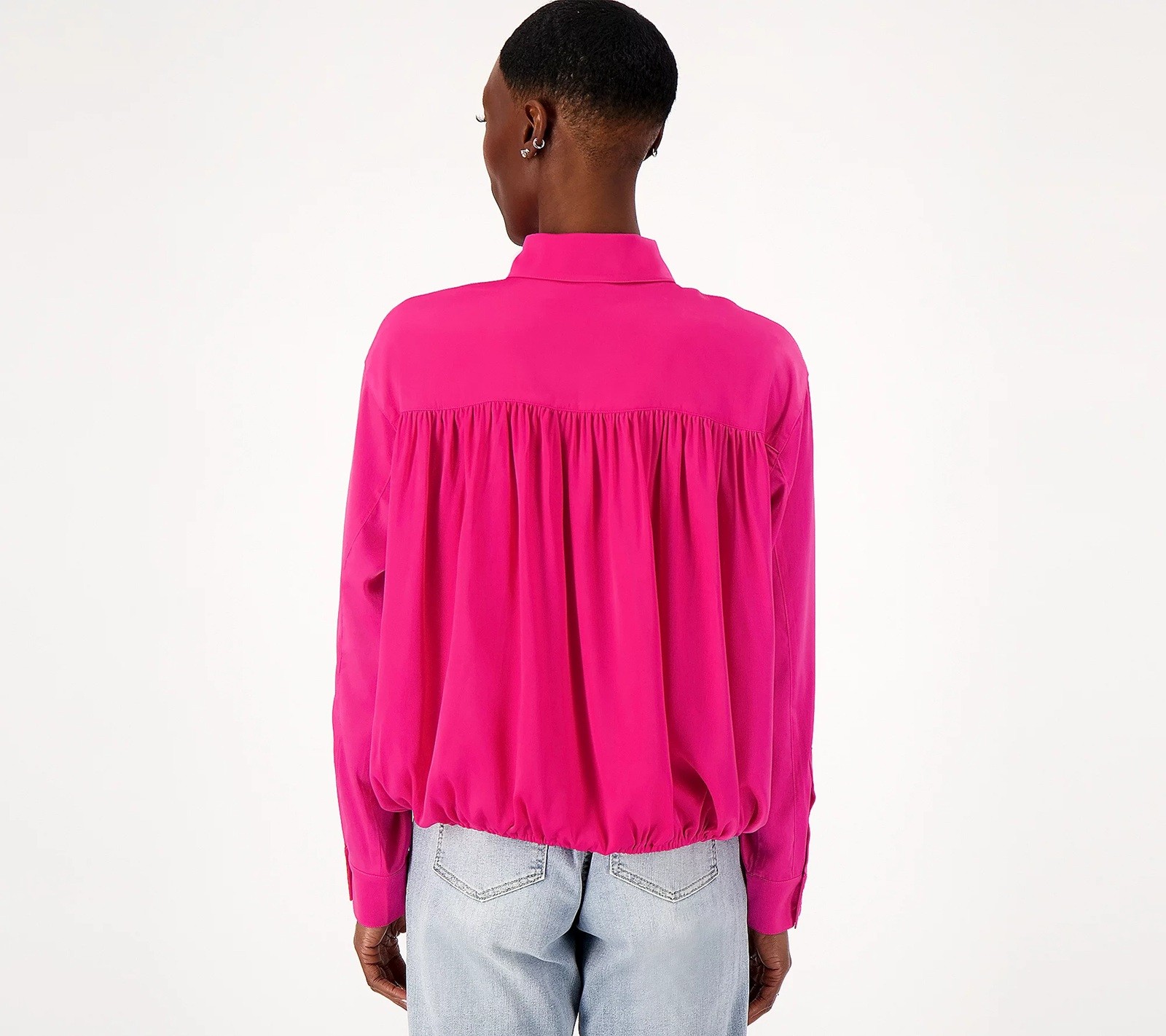 Attitudes by Renee 3X Silky Satin Shirred Drape Back Top GARDENIA PINK A607243