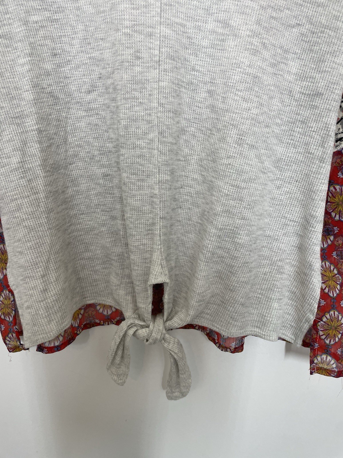 Hummingbird Shirt Small Thermal Waffle Knit Oversized Boho Lagenlook Mixed Media