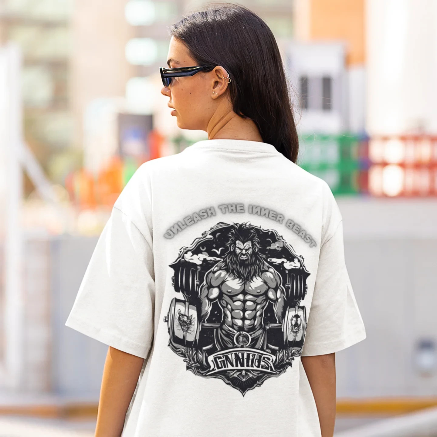 Strong Women Gym Back Print Oversized Round Neck T-Shirt | Fitness Training