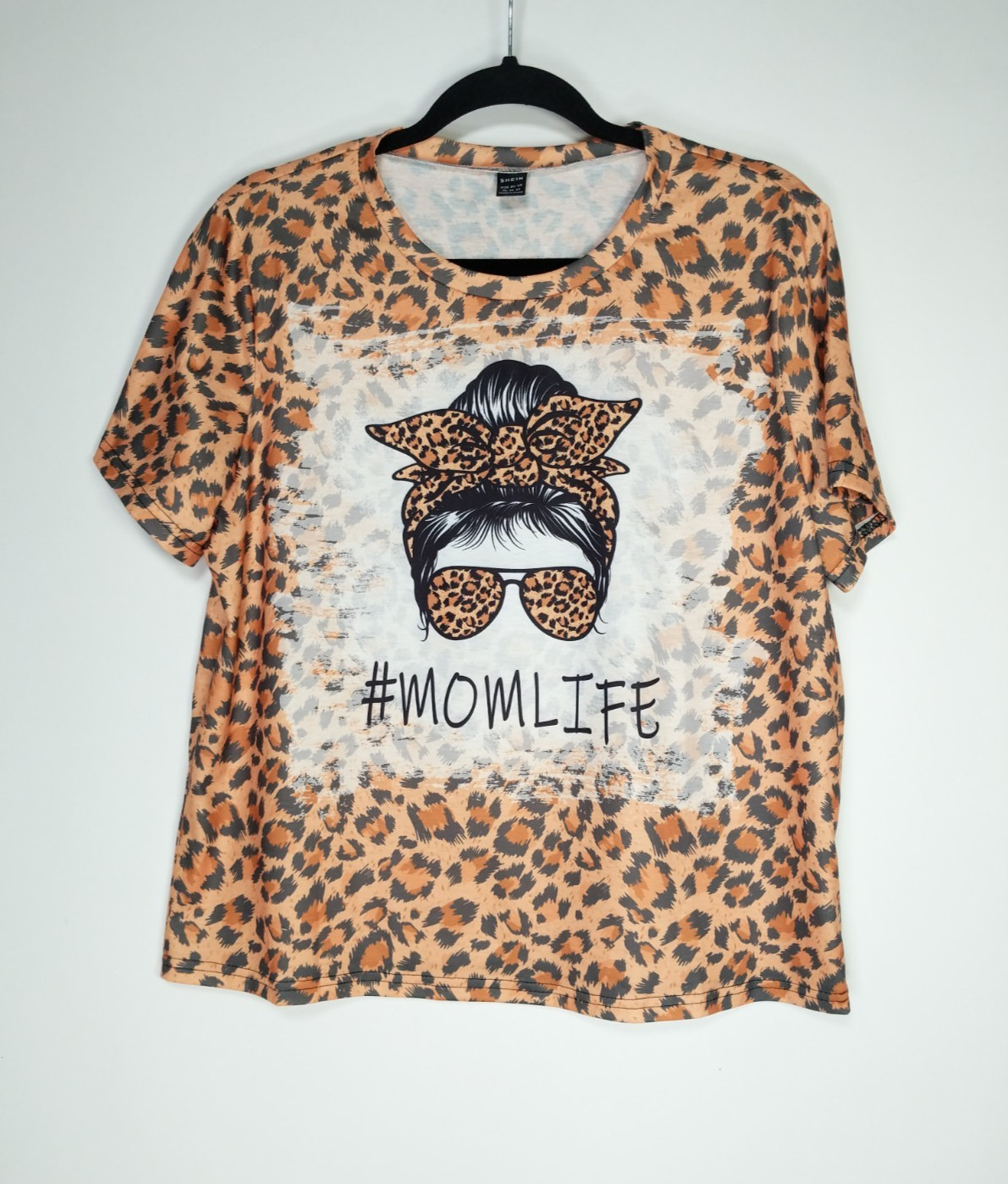 Size XL Mom Life Graphic Leopard Print Short Sleeve Crewneck T-Shirt
