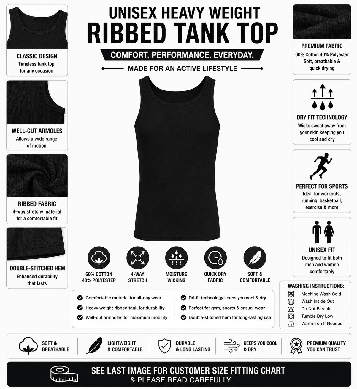 Unisex Heavyweight Combed Cotton Ribbed Tank Top TAGLESS (S-2X) NWT FREE SHIP
