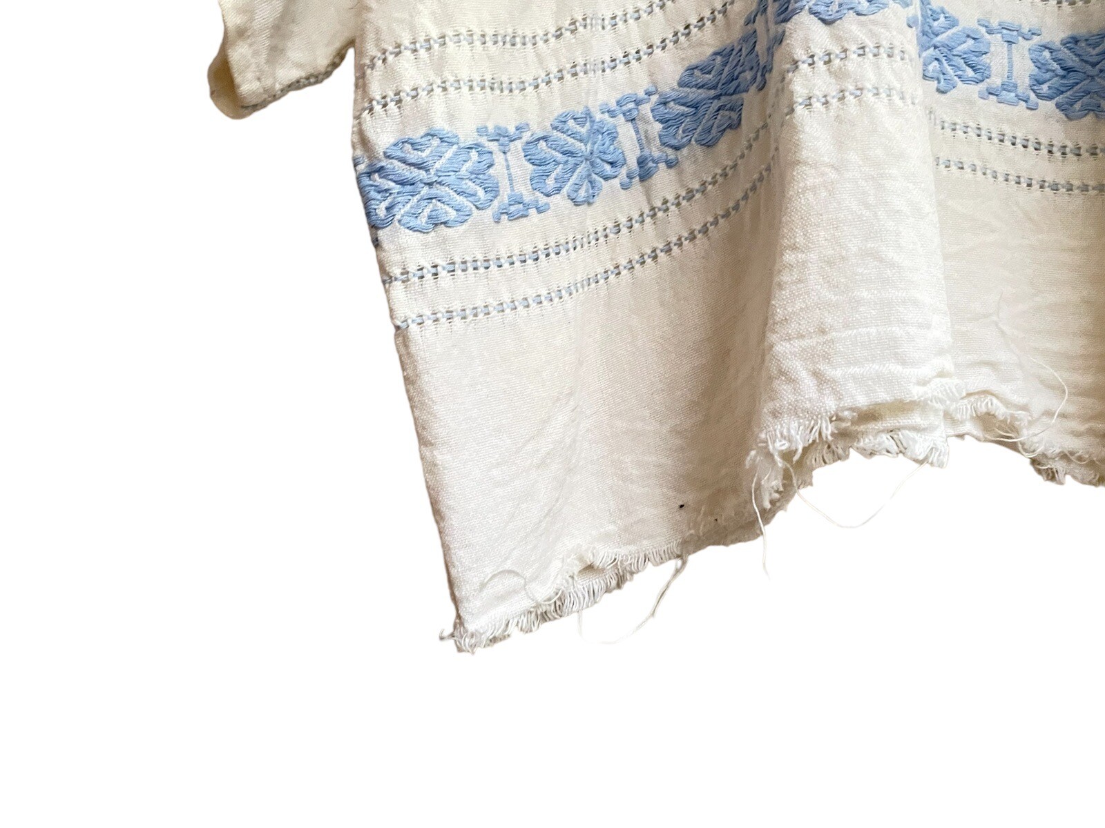 Handmade Crop Boxy Fringe Raw Edge Hem Cottage Folk Peasant Blouse One Size