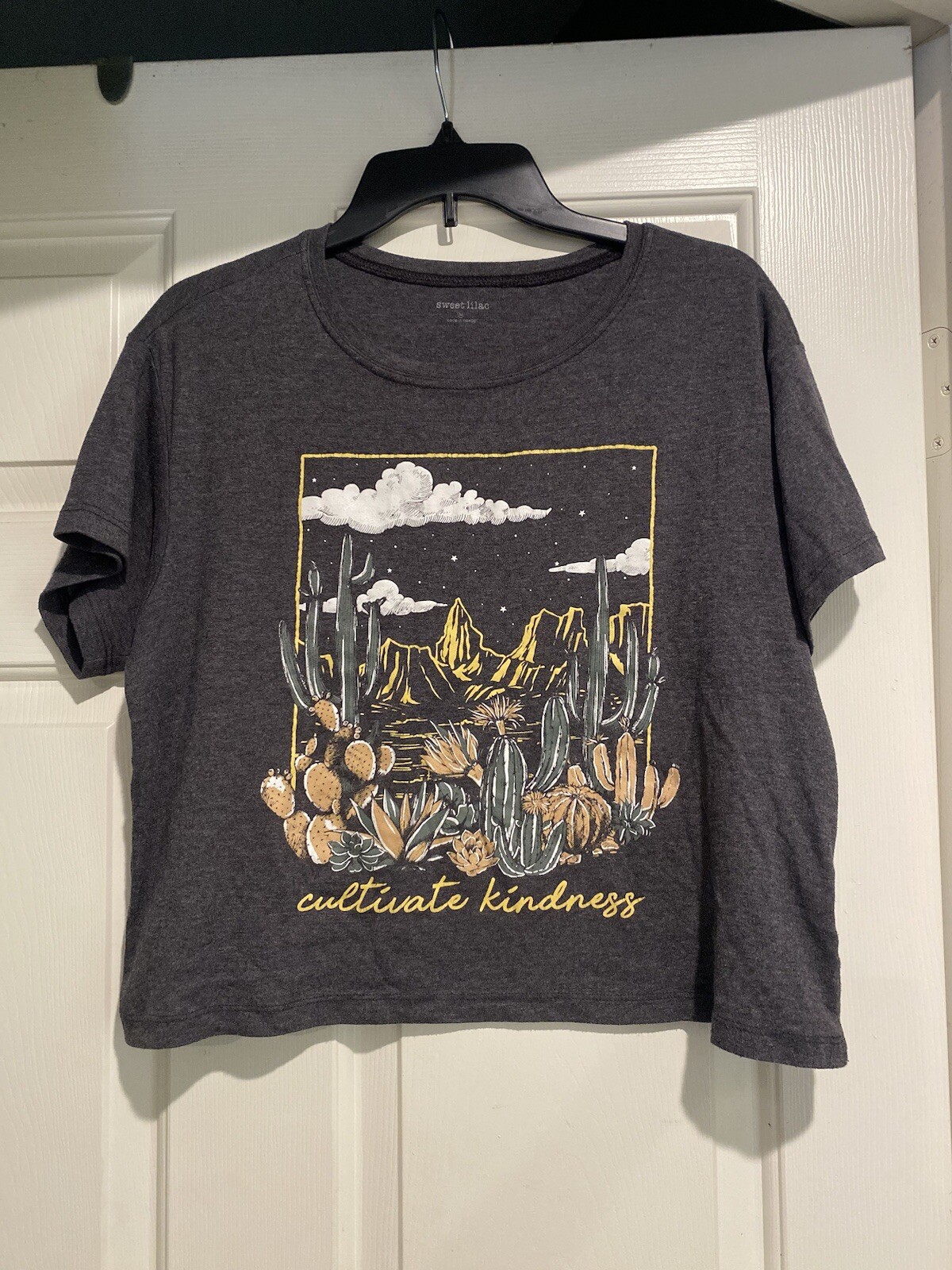 Sweet Lilac Cultivate Kindness Cropped T Shirt Women’s Size Medium B93