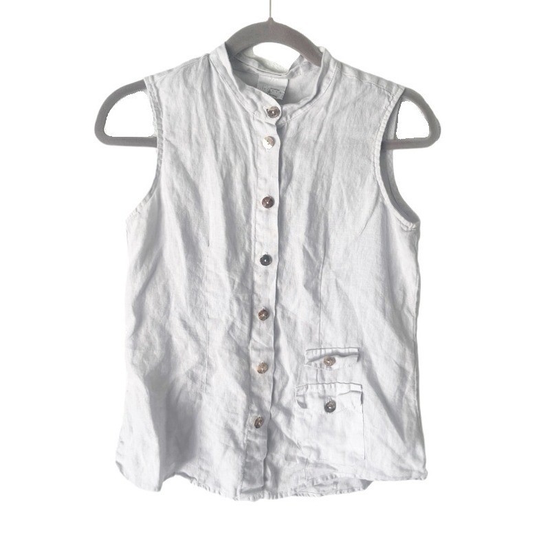 Click by Color Me Cotton Gray 100% Linen Sleeveless Mandarin Collar Top Small
