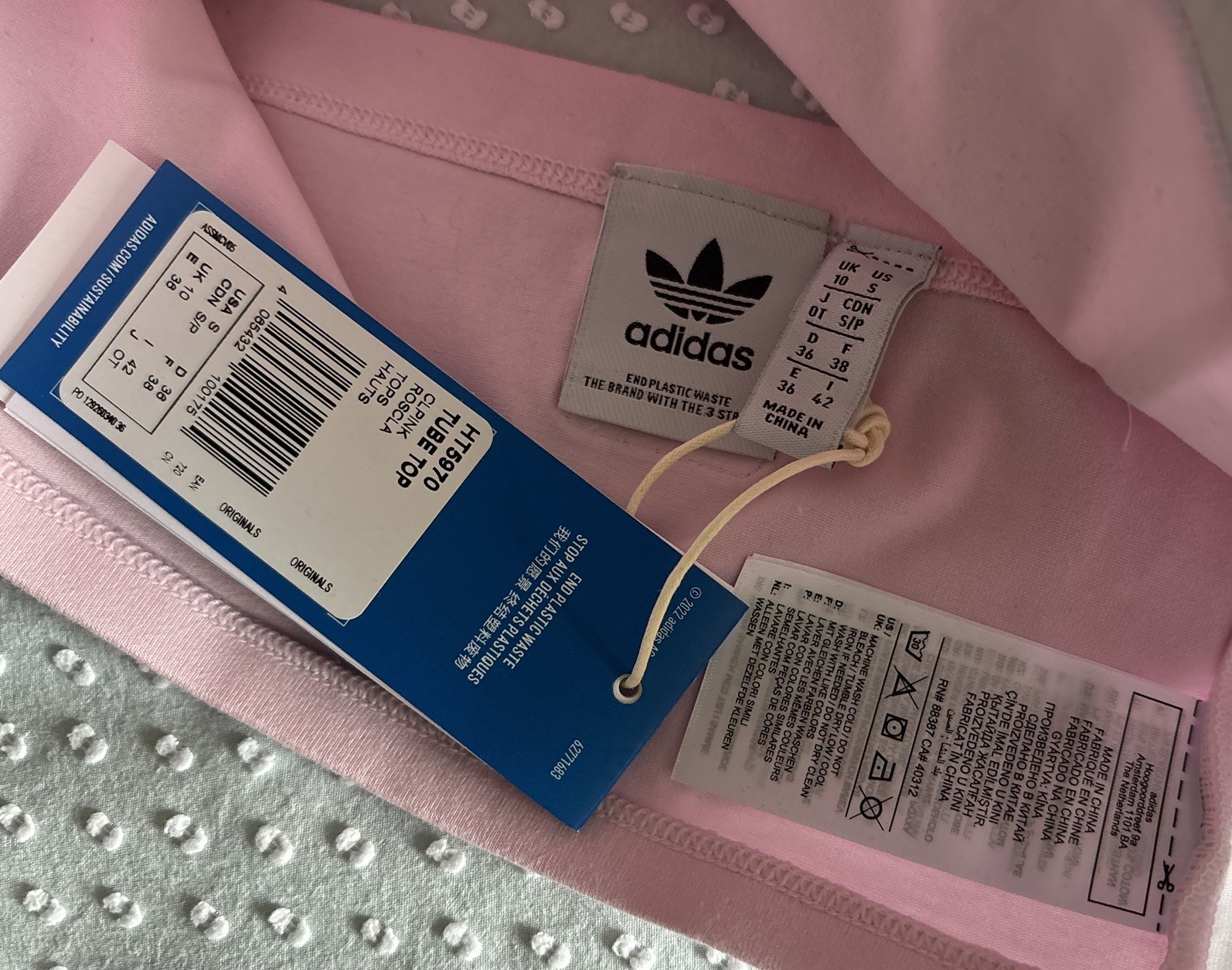 Adidas Originals Color Block Bandeau Tube Top Size UK 10 Pink BNWT
