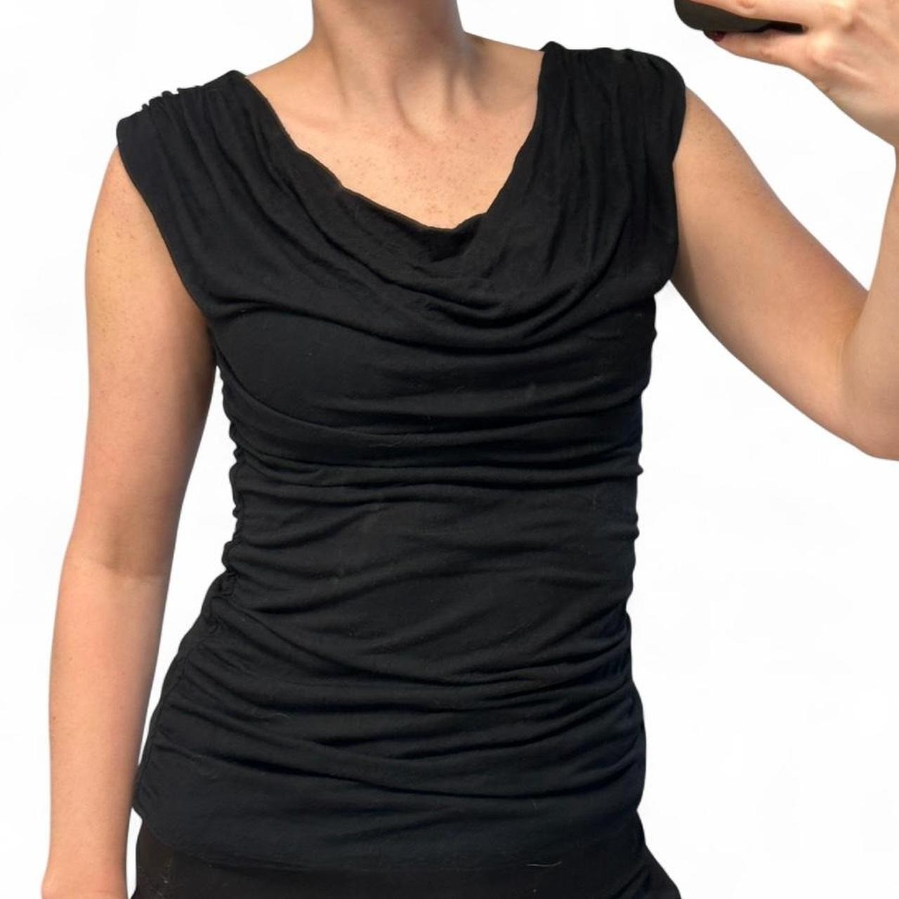 Express Vintage Black Ruched Off-the-Shoulder Cowl Neck Top – XS