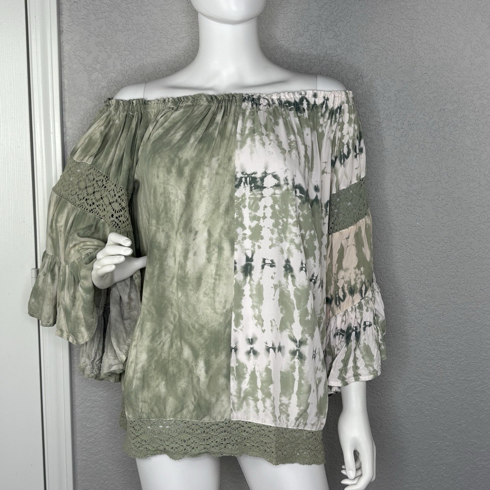 SURF GYPSY Top Off The Shoulder 3/4 Bell Sleeve Boho Festival Beach Hippie Sz M