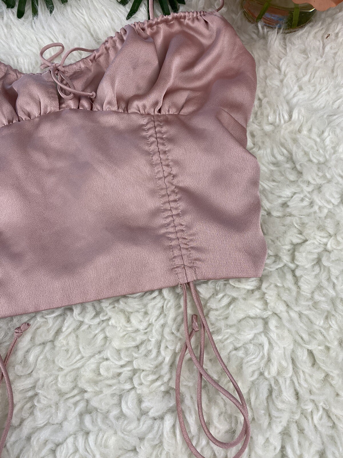 Cotton Candy LA Women Silky Sz M Pink Adjustable Thin Strap Crop Top Zipper Back