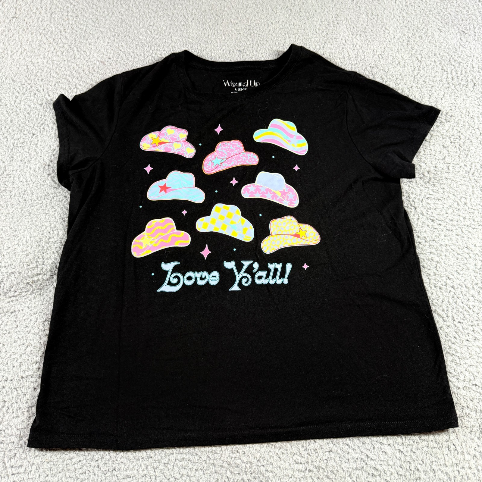 Wound Up Womens Short Sleeve Love Y’all Graphic T Shirt Black Size L (12-14)