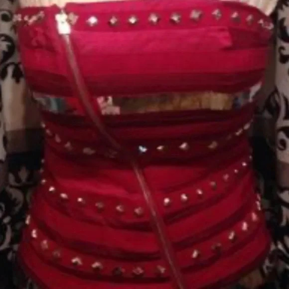BEBE Sequin Studded Strapless Hot Pink