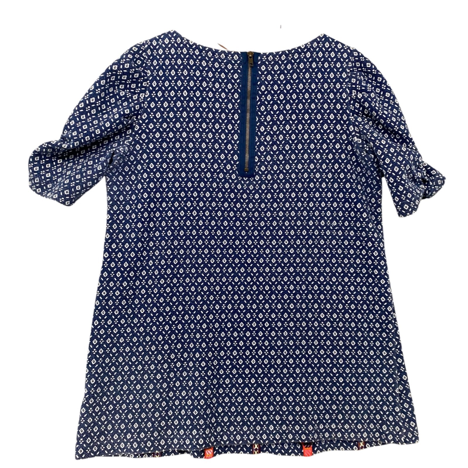 Akemi + Kin Anthropologie Blue Geometric Embroidered Bib Tunic Top Large