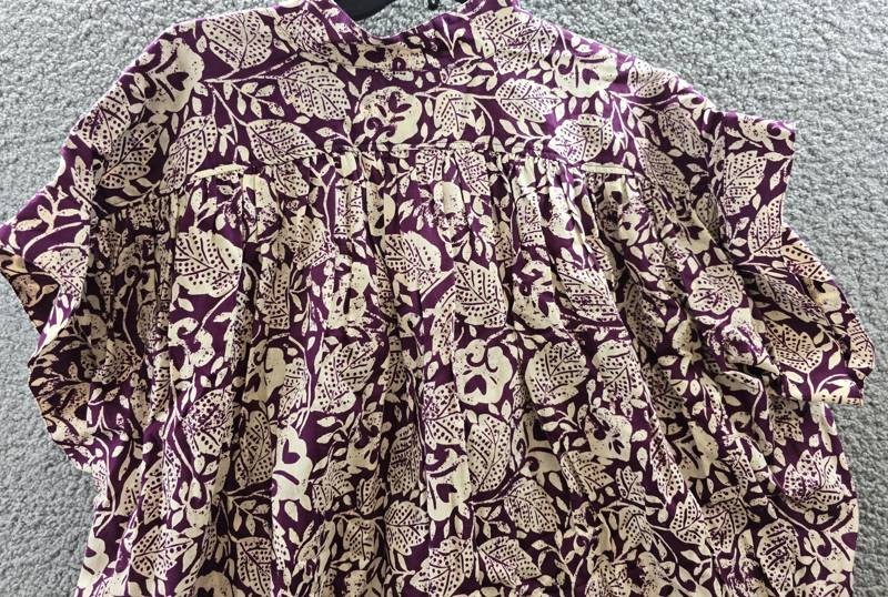 Vanessa Bruno Cory Print Top Women’s M/L Plum/Cream Short Sleeve V-Neck Pullover