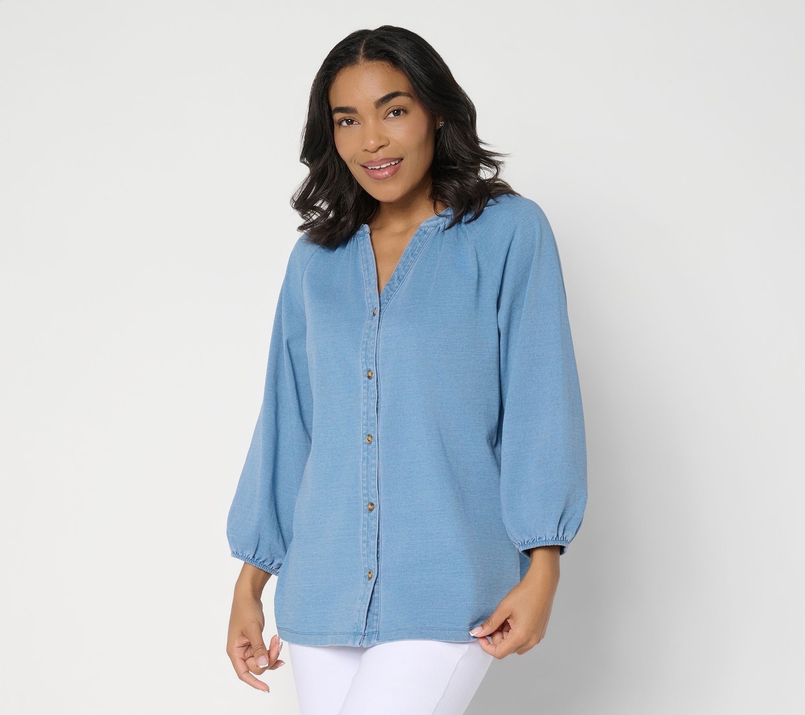 Ree by The Pioneer Woman Knit Denim Peasant Tunic Light Wash M New