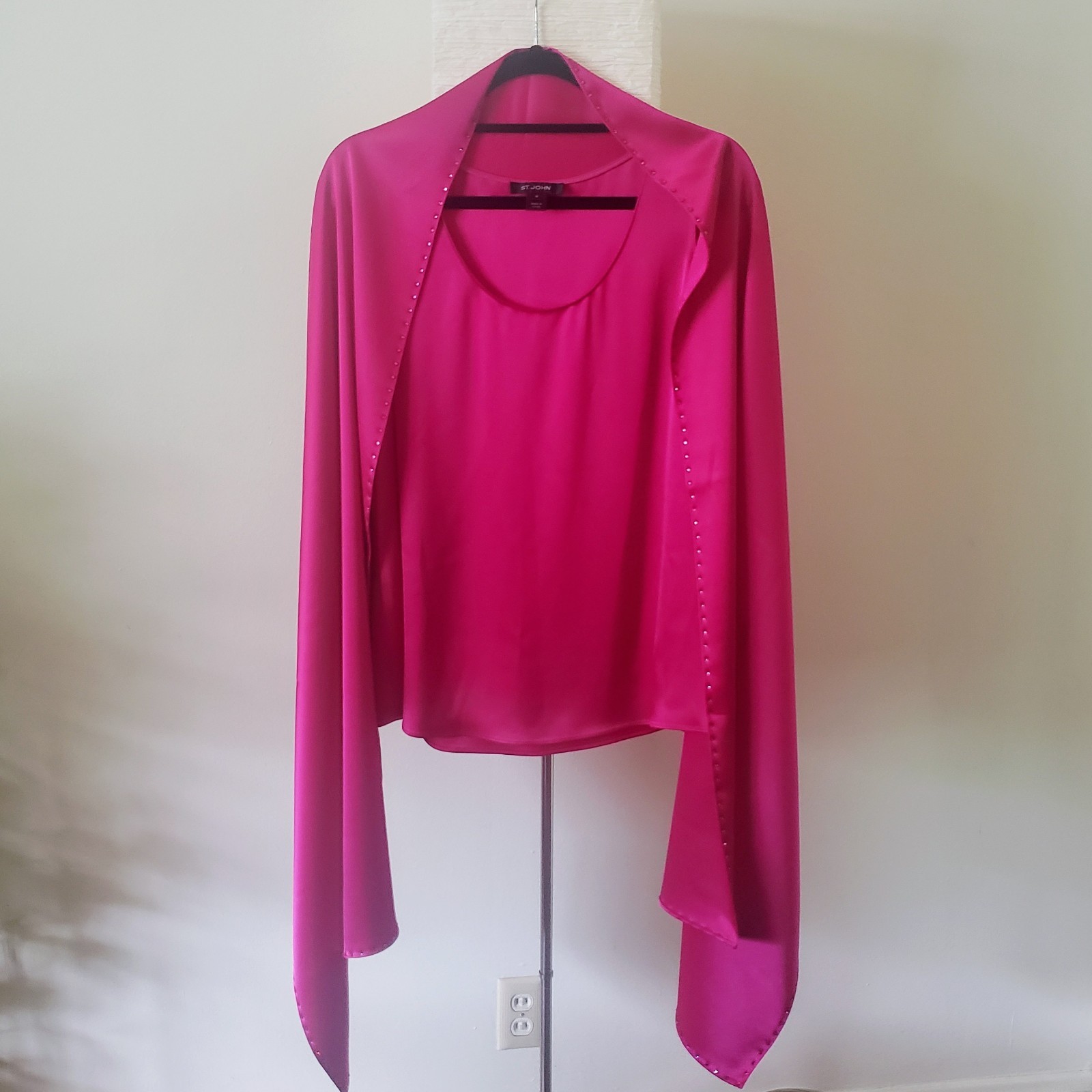 ST JOHN Tank Top & Matching Shawl Wrap Set Fuchsia Pink Rhinestone Trim Evening