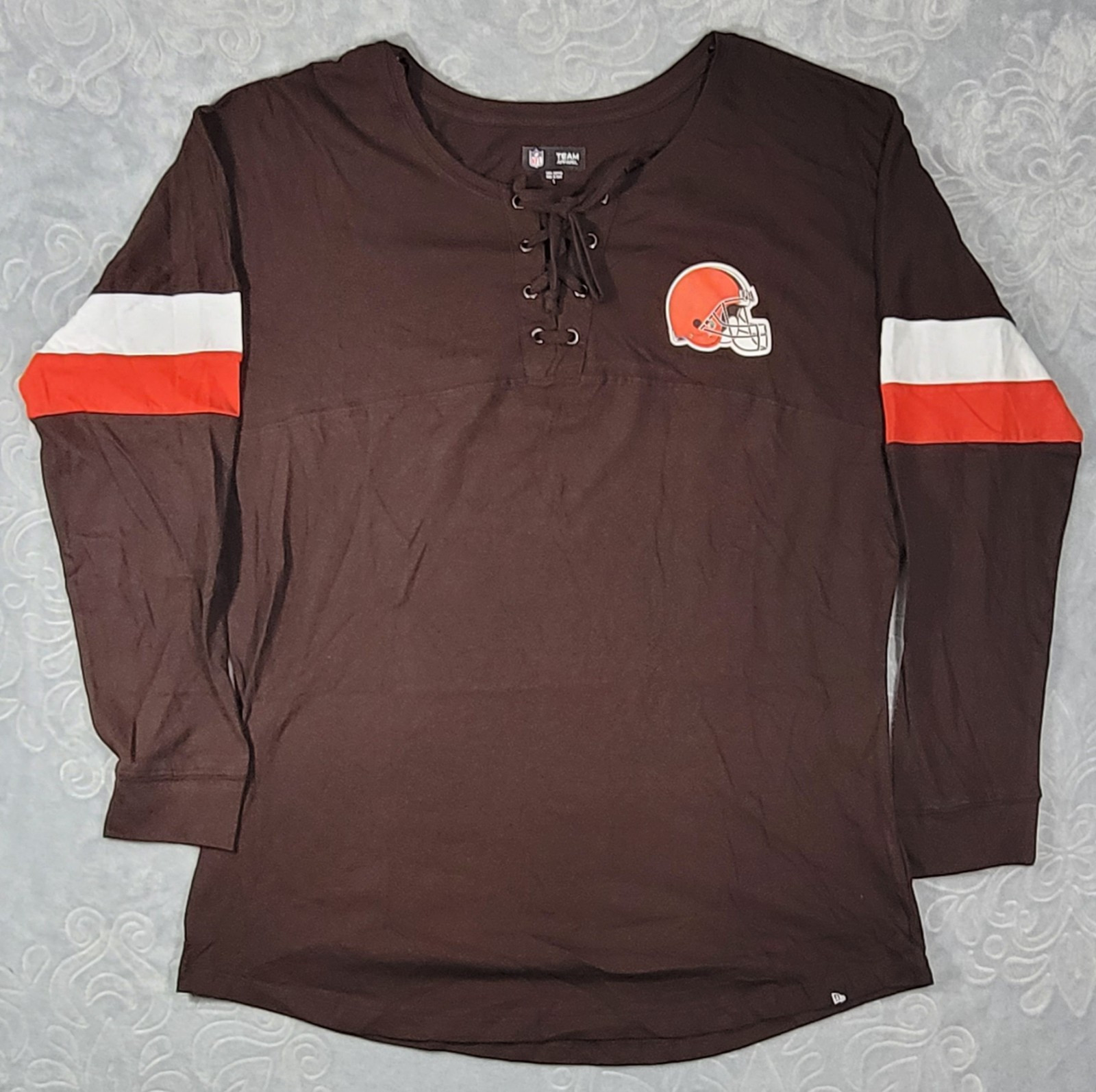 Womens New Era Cleveland Browns Athletic Varsity Lightweight Lace-Up T-Shirt LG