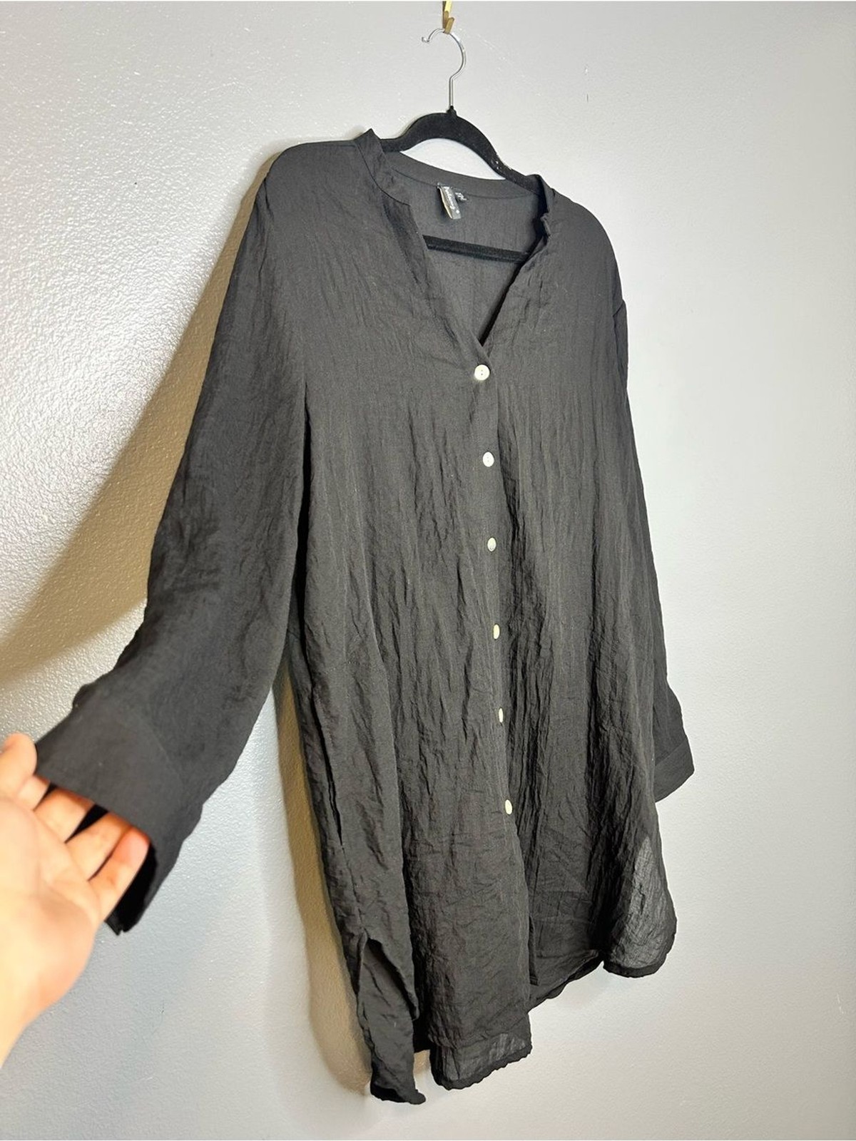 Women’s Black Cotton Blend Button-Down Longline Shirt or Swim Coverup – XXL