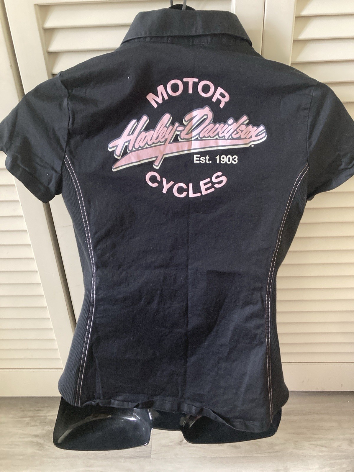Harley Davidson Black And Pink Zip Front Shirt Sz S 🖤🩷