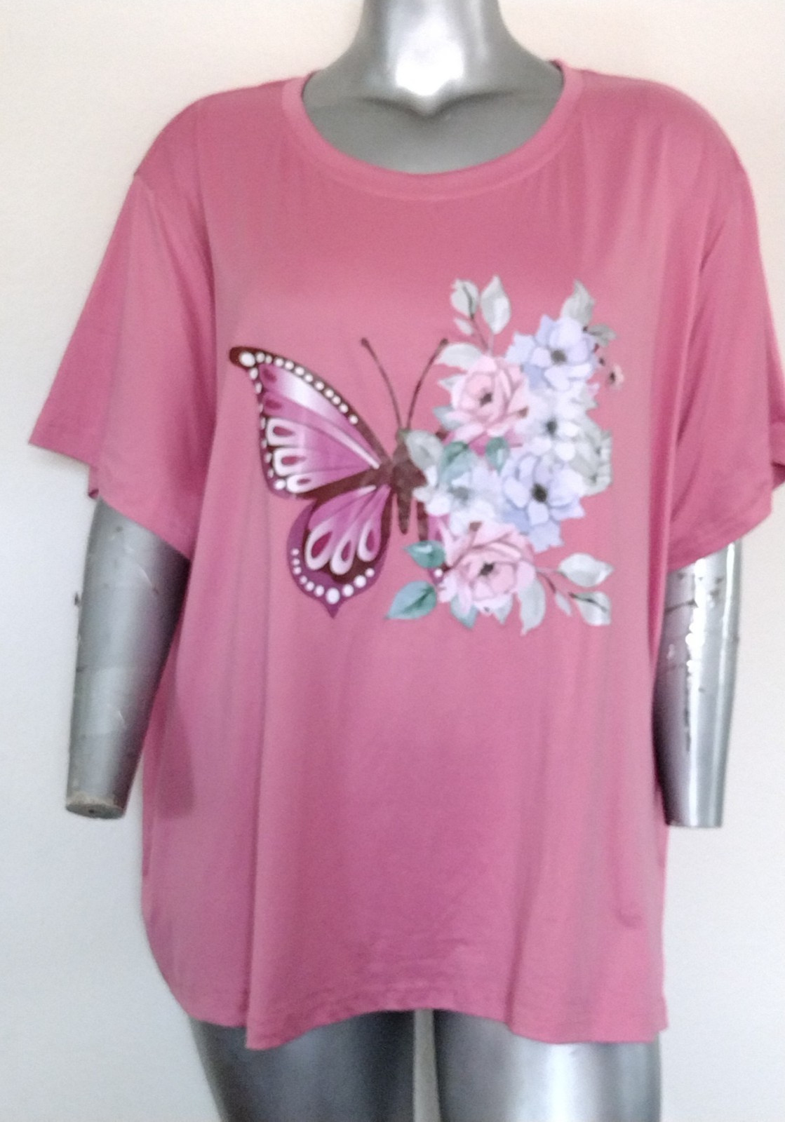 WOMEN’S PULLOVER SOFT TOP BLOUSE PLUS SIZE 6XL SHORT SLEEVE BUTTERFLY/FLORAL