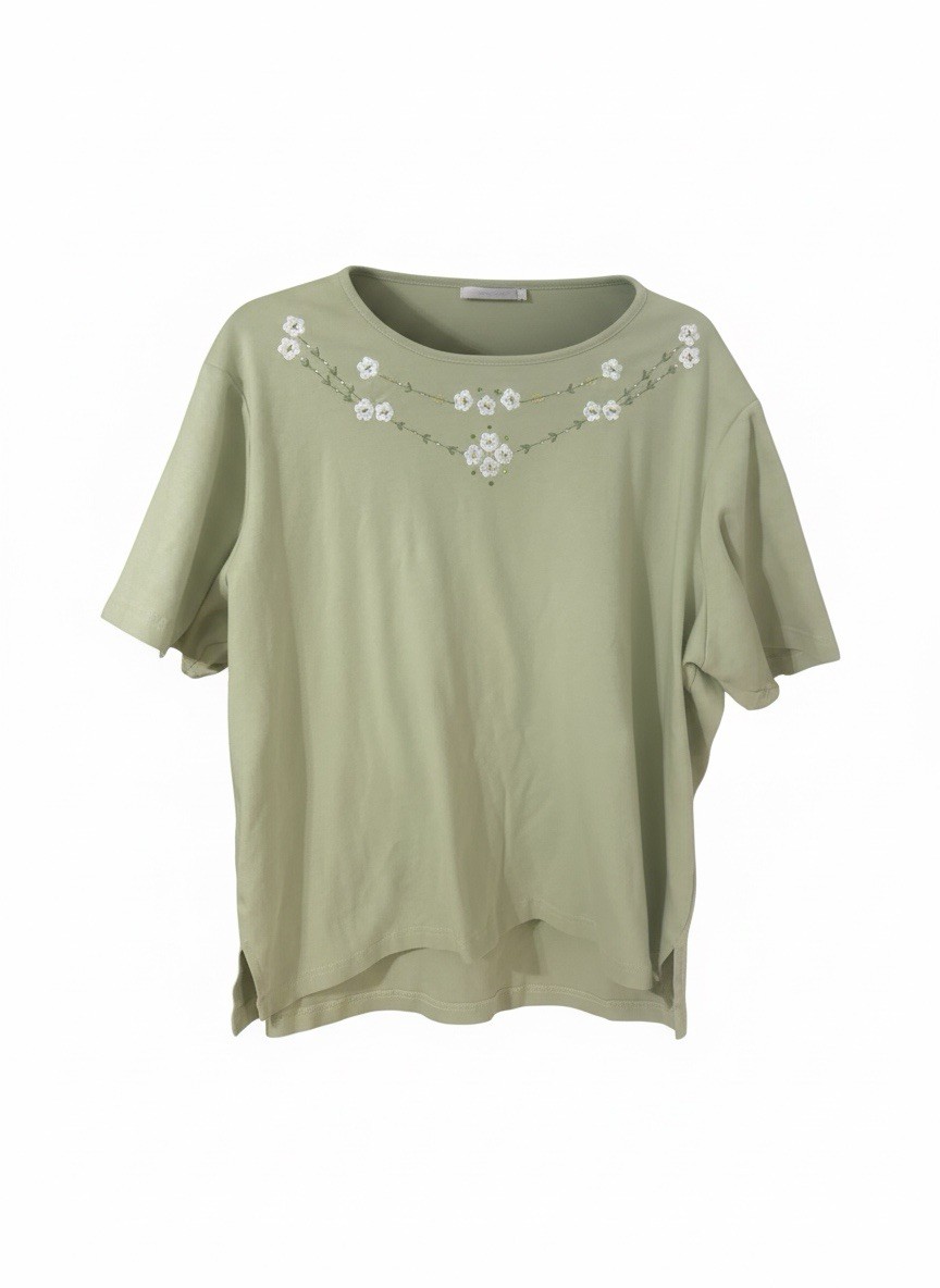 C D Daniels Green Short Sleeve Blouse Embroidered Flower Shirt Size 2X