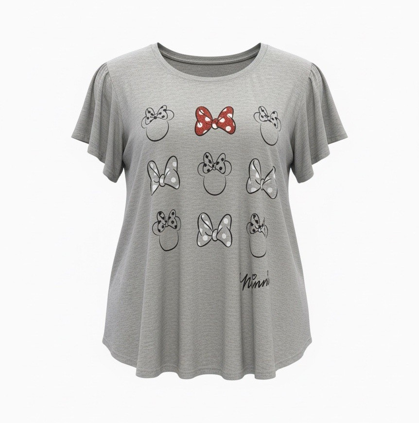 Disney Parks Minnie Mouse Bow Graphic T Shirt Womens 1X Gray Short Sleeve