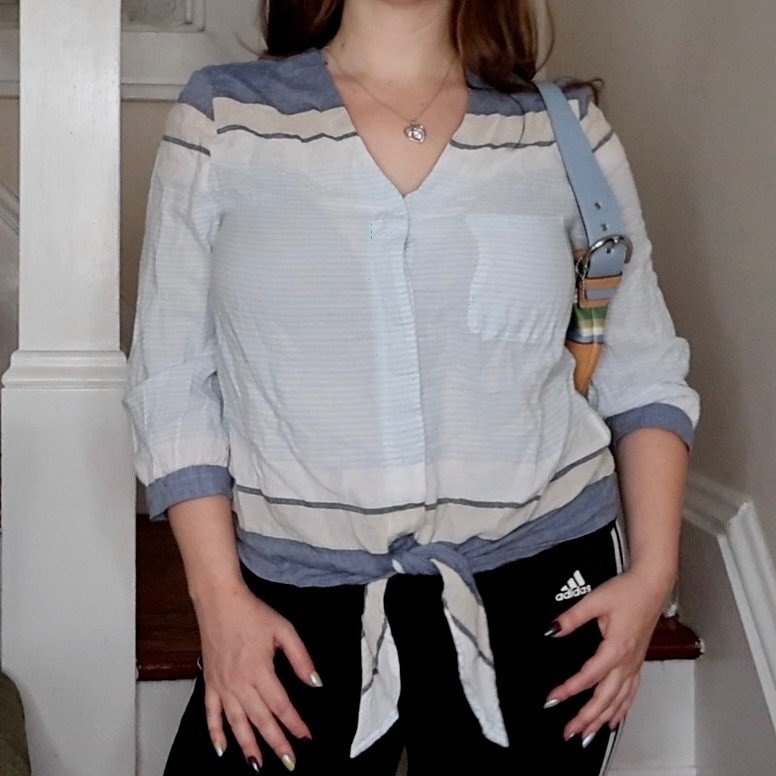 Phase Eight Lightweight Blue and White 3/4 Sleeve Striped Top Small Coastal Sea