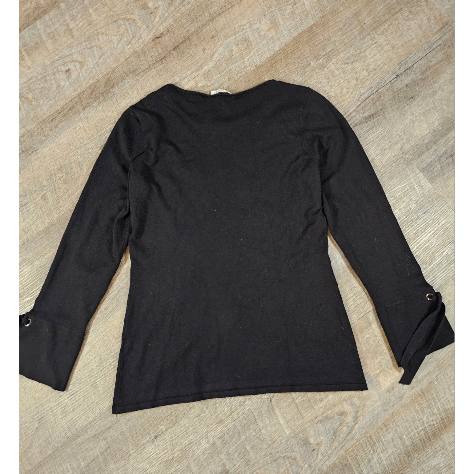 Marie Claire Boutiques Black Pearl Embellished Knit Top Tie Cuff Long Sleeve