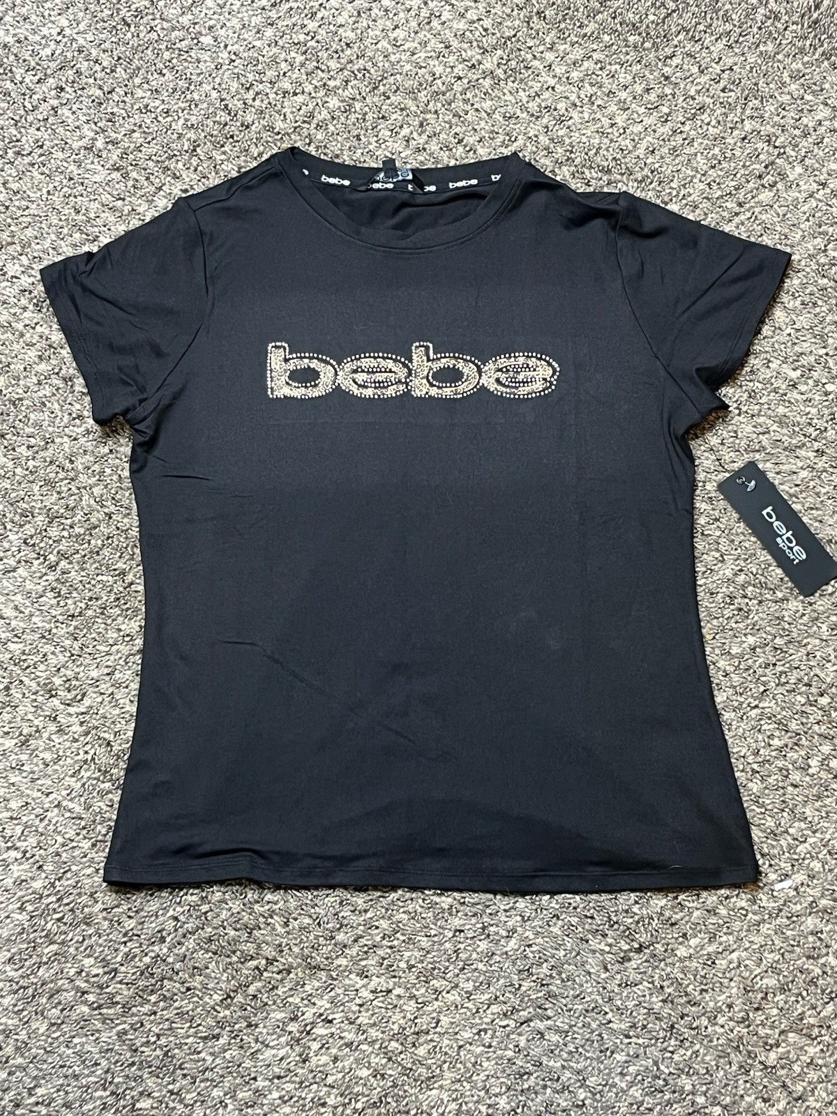 Vintage Y2K Bebe Black Short Sleeve Rhinestone Tshirt SIZE Medium
