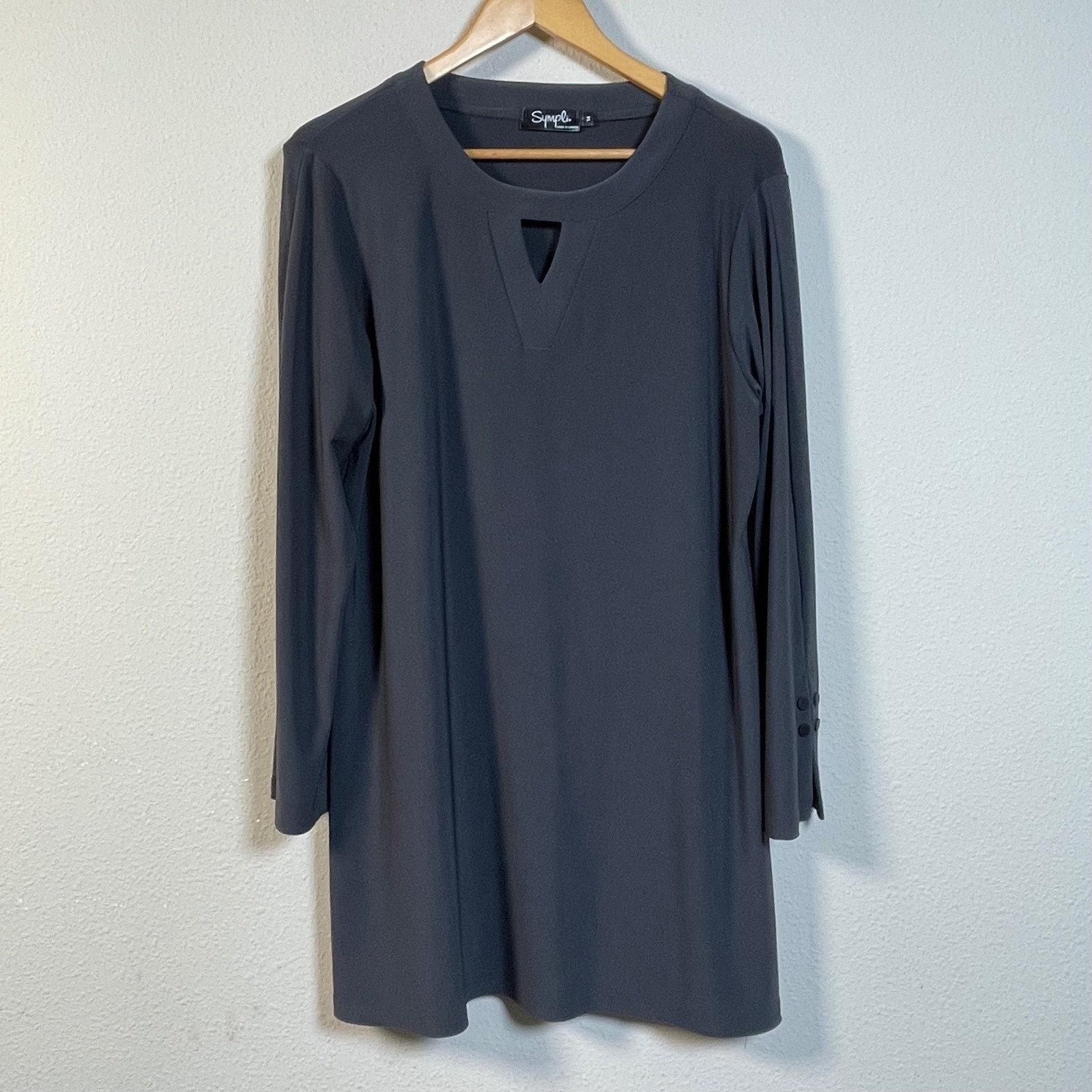 Sympli Tunic Dress Top Womens 14 Grey Long Sleeve Keyhole Cutout Canada