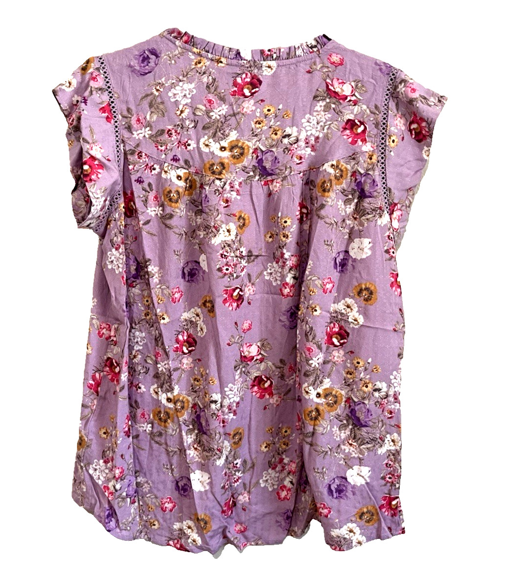 Buffalo David Bitton Flutter Sleeve Jacquard Floral Blouse, NWT Purple, S