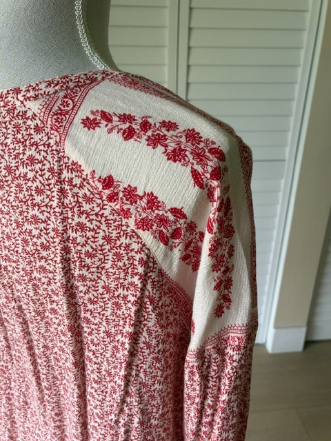 Lucky Brand Floral Bohemian Peasant Blouse in Red & White Sz M