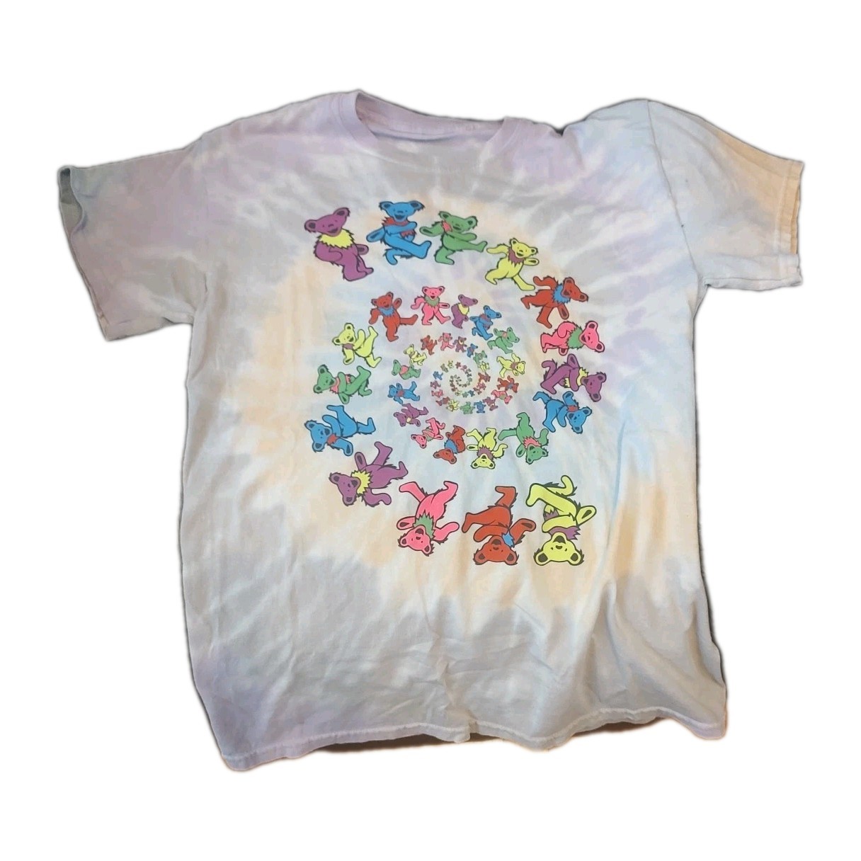 Liquid Blue Grateful Dead Spiral Bear Rainbow Tie Dye T-ShirtPit To Pit 17″ Smal