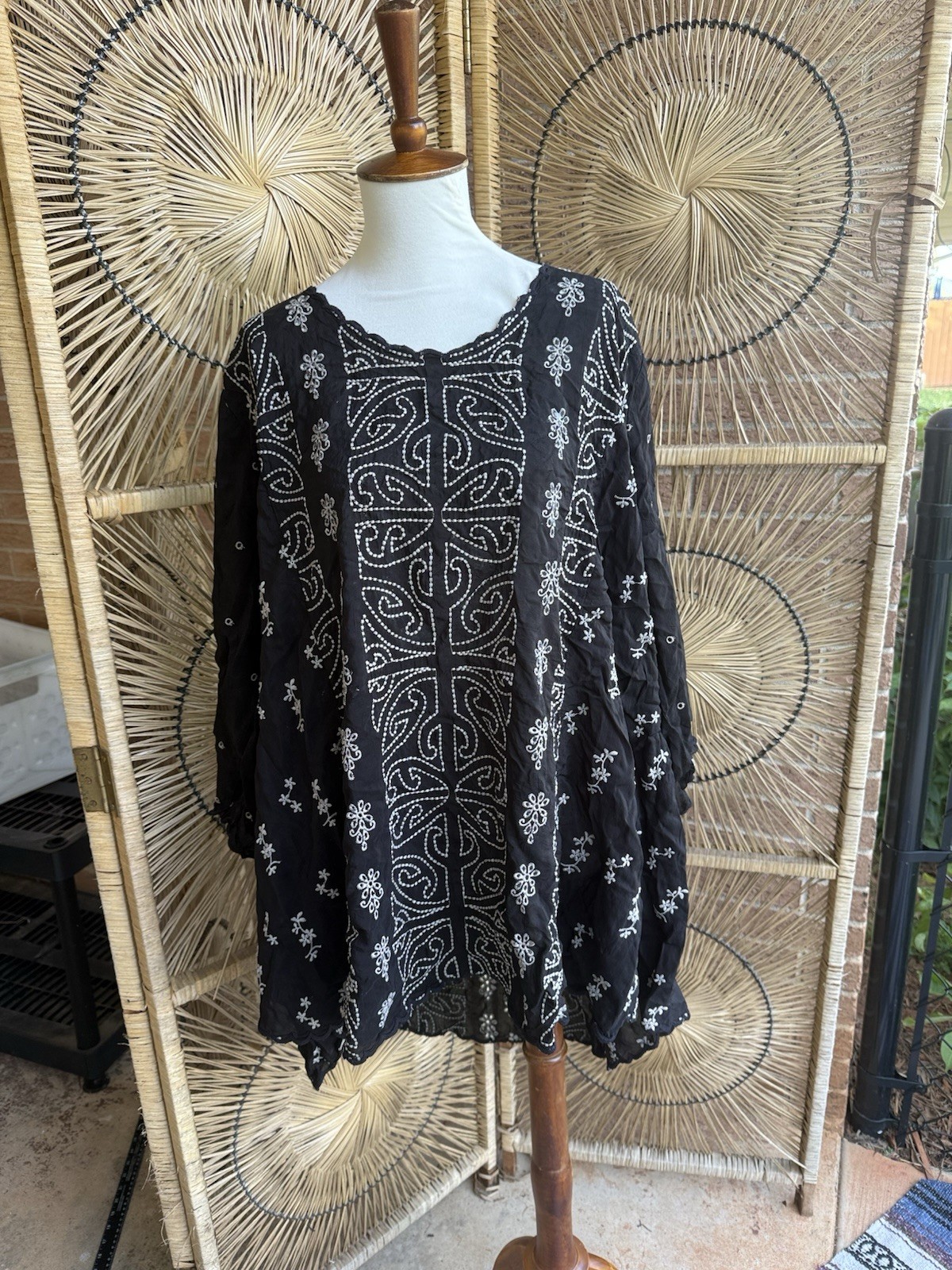Johnny Was 2x Black Embroidered Cupra Rayon Peasant Tunic Blouse Boho Lace