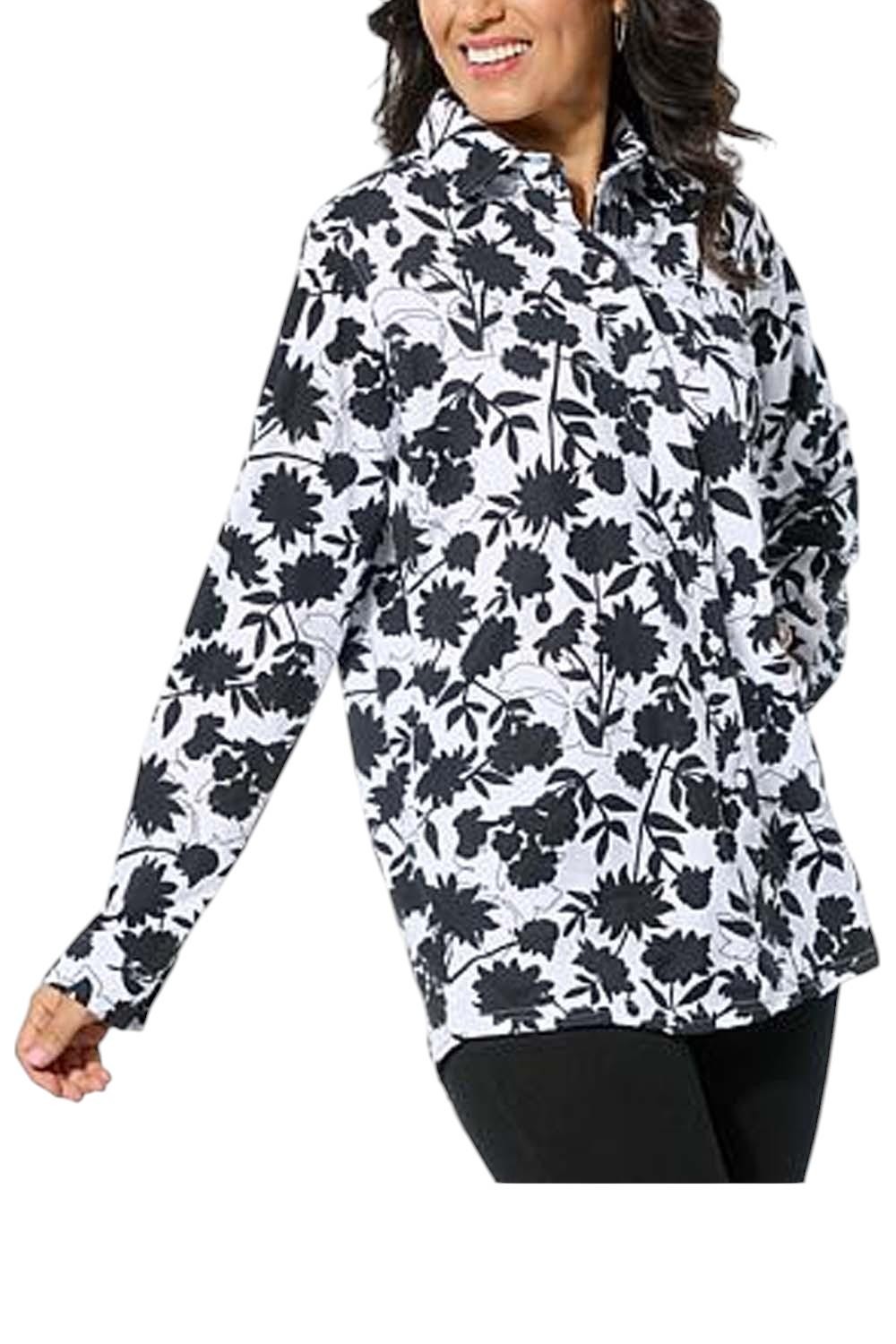 HUE Women’s Long Sleeve Nap Shirt Black Floral
