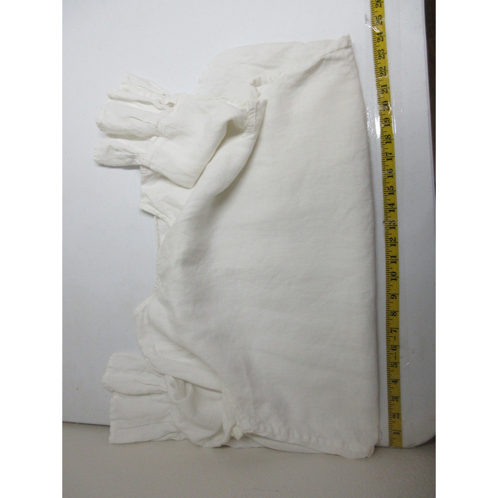 Crown Linen Designs Top Women Medium Ivory Linen Bell Sleeve High Low Coastal