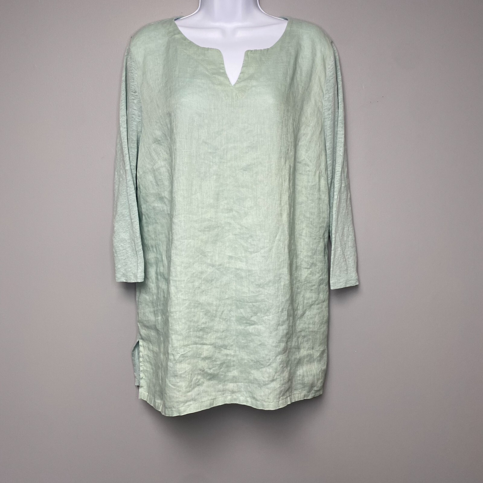 J. Jill 100% Linen 3/4 Sleeve Dusty Teal Tunic Boho Cover-up Women’s Size L