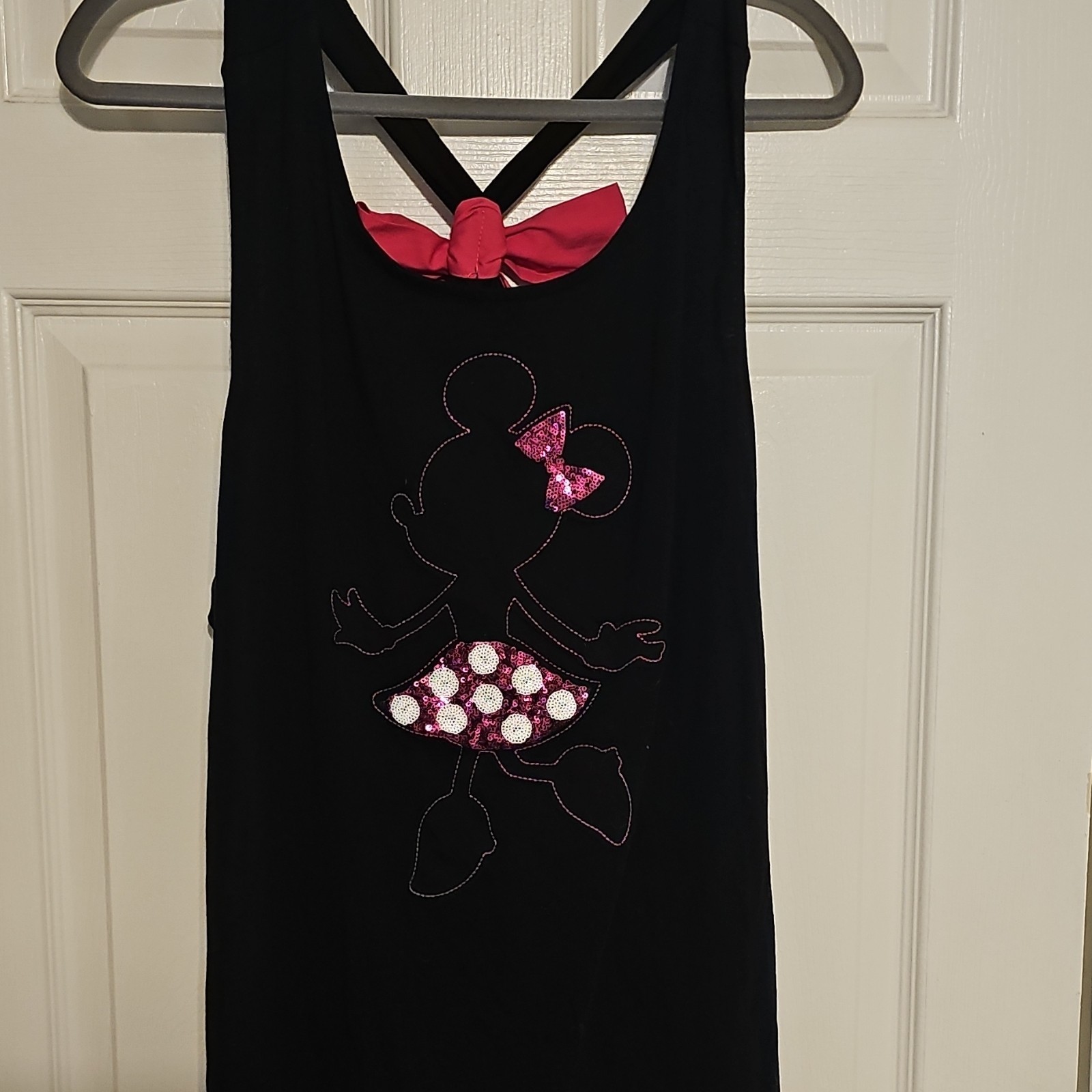 Disney Parks Authentic Minnie Mouse Black Sequin Bow Racerback Tank XXL