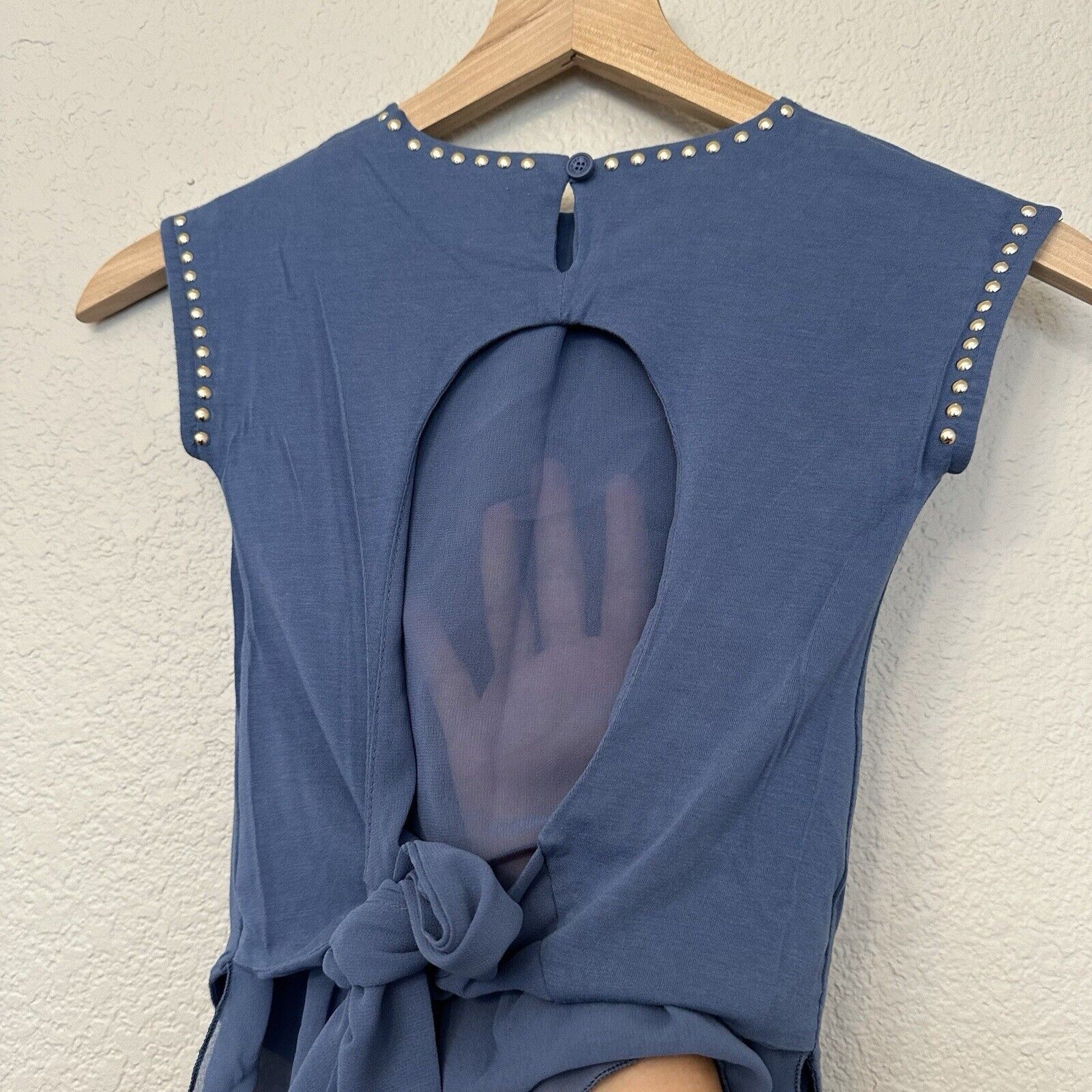 My TwinSet Simona Barbieri Blue Top Sheer Studded Blouse Shirt Size XS 6/116 EUC