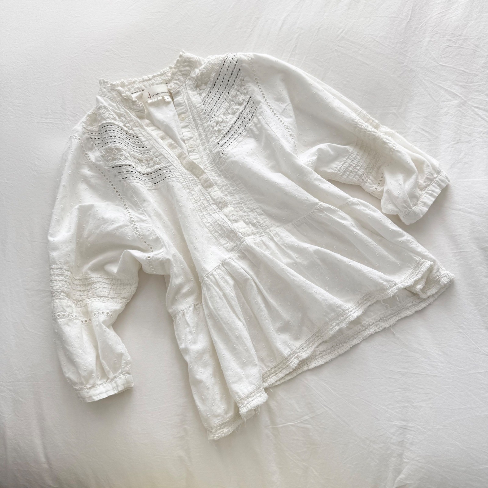 Anthropologie Vicenza Lace Babydoll Tunic Blouse White Small