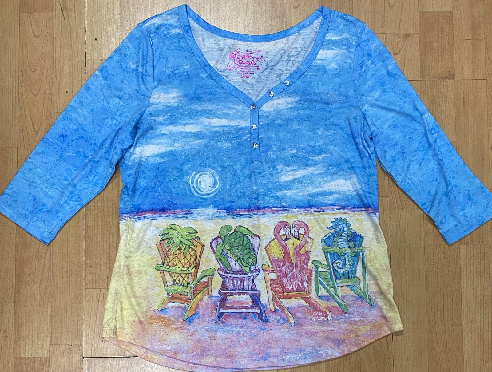 Leoma Lovegrove Women’s Large Beach Tropical Wearable Art Shirt