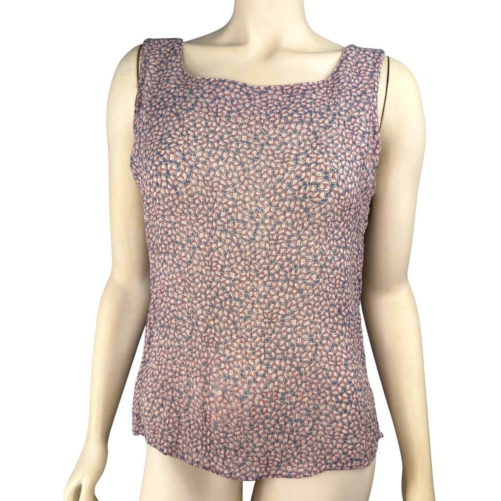 Double D Ranch Womens Blue Red Floral Viscose Sleeveless Tank Top Size Medium