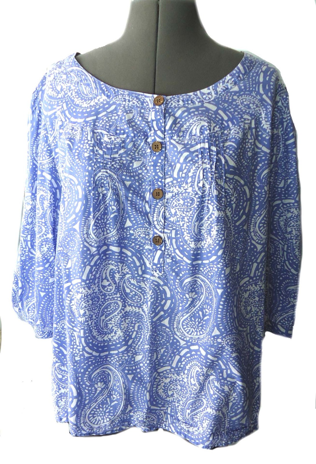 Style & Co.Woman 1X 14W 100% Cotton Blue Paisley Blouse Relaxed fit top