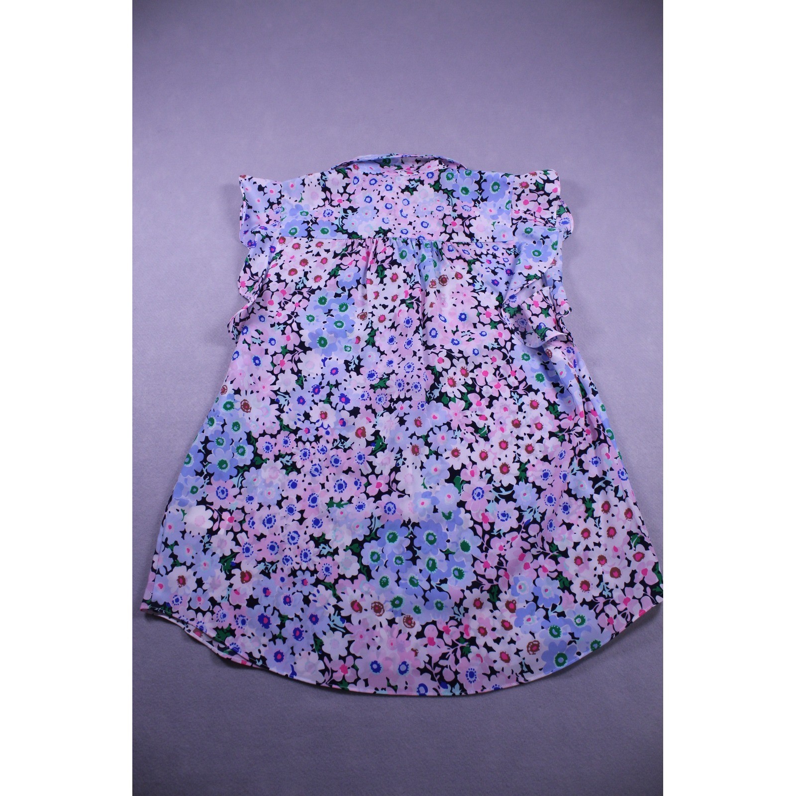 Kate Spade New York Womens Floral Ruffle Sleeve Button Down Top Pink Blue Medium