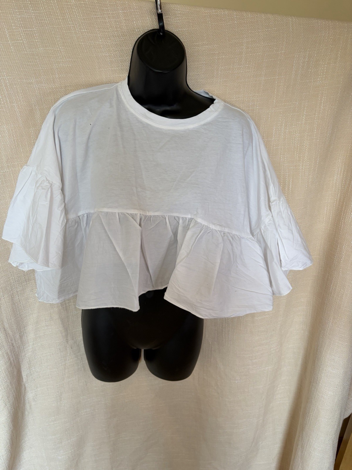 White Cotton Cropped Oversized Top Size S (10/12)